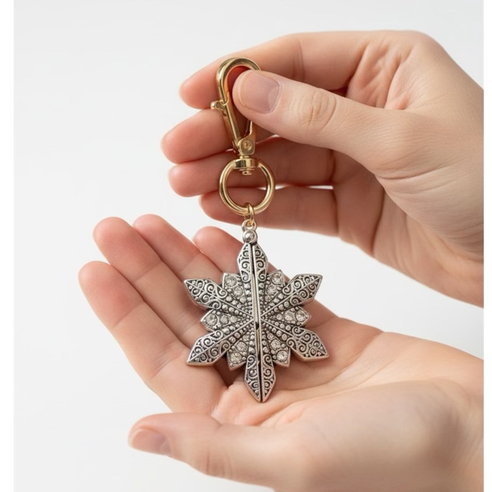 True to Form Silver Snowflake Keychain with Gold Clip